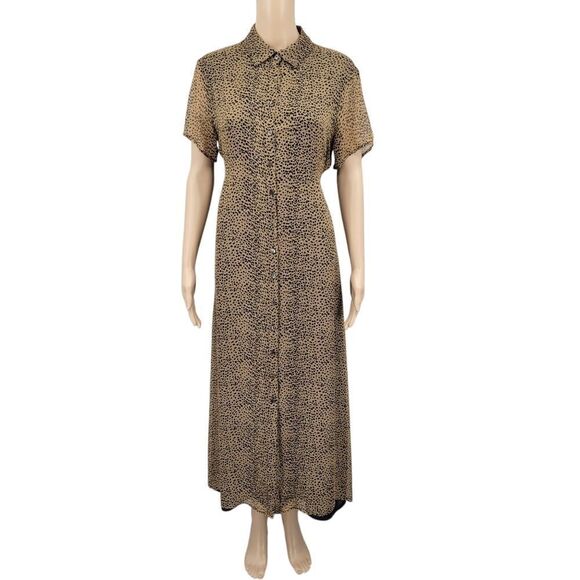 Robbie Bee Vintage Silk Leopard Print Long Sheer Shirt Dress - Picture 1 of 12